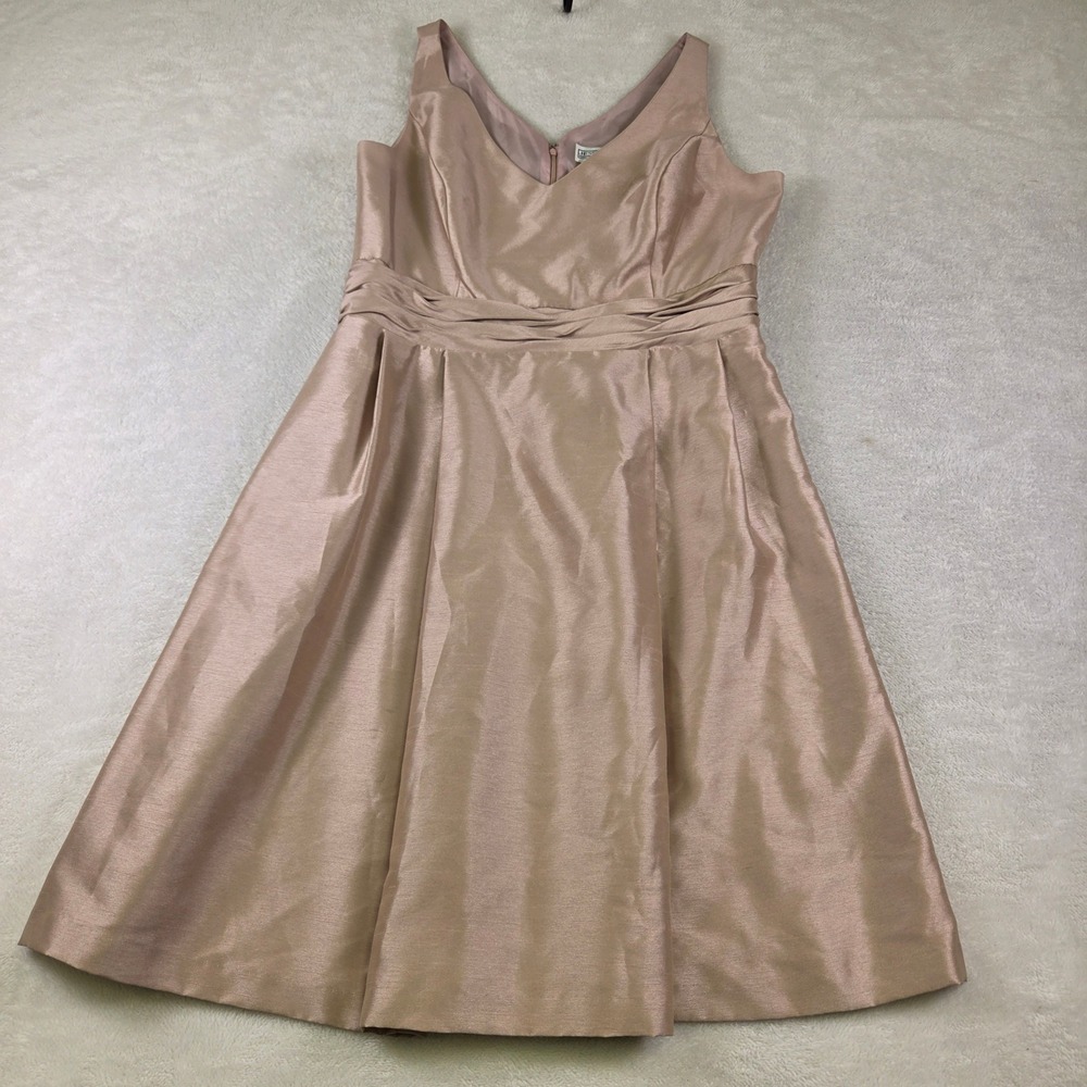 Jessica Howard Rose Gold Taffeta V-Neck Cocktail Dress Size 16 Champagne Shimmer